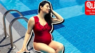 Disha Parmar Flaunts Her Baby Bump in a Redwine Swimsuit
