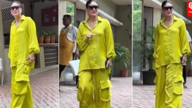 Kareena Kapoor in monotone shirt and parachute pants nails Friday casual fashion