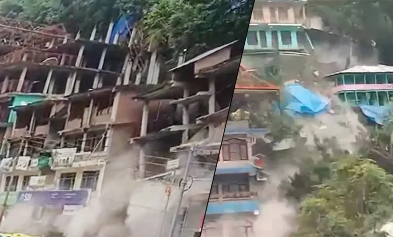 Massive landslide hits Kullu Buildings collapse in Anni caught on camera