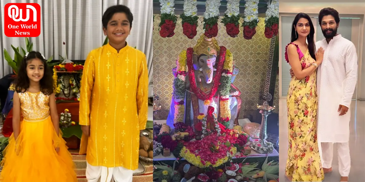 Allu Arjun shares pics from Ganesh Chaturthi celebrations at home, see his daughter Allu Arha perform puja