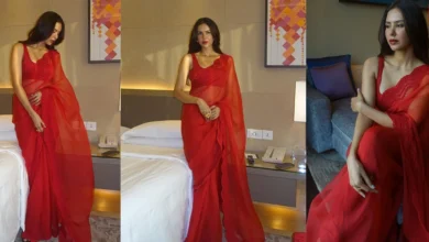 Sonam Bajwa's Red Organza Sari