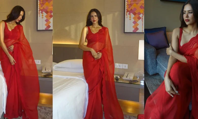 Sonam Bajwa's Red Organza Sari