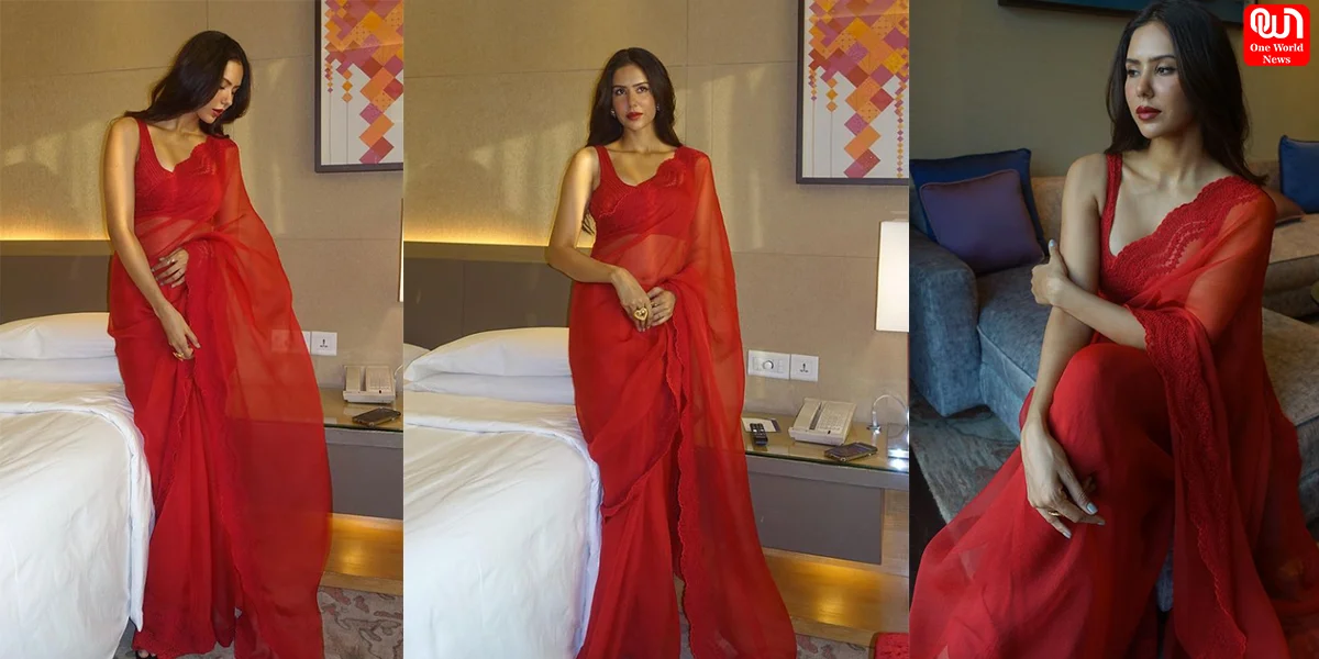 Sonam Bajwa's Red Organza Sari