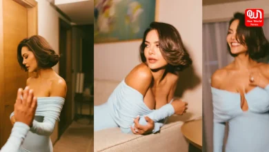 Esha Gupta, Ice-Blue Draped