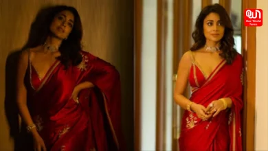 Shriya Saran, Red Saree, Modern Blouse Twist