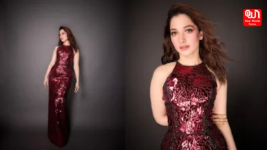 Tamannaah Bhatia, Kristina Fidelskaya Wine-Red Gown