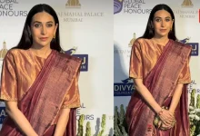 Karisma Kapoor, Rose-Gold Silk Saree, Global Peace Honours 2025