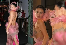 Kylie Jenner, Racy Pink Feathered Dress