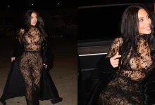 Kim Kardashian Wears Sheer Black Catsuit