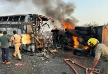 Andhra Pradesh bus accident today, bus fire accident India news, road accident Andhra Pradesh update, lorry collision bus fire case, India tragic accident news